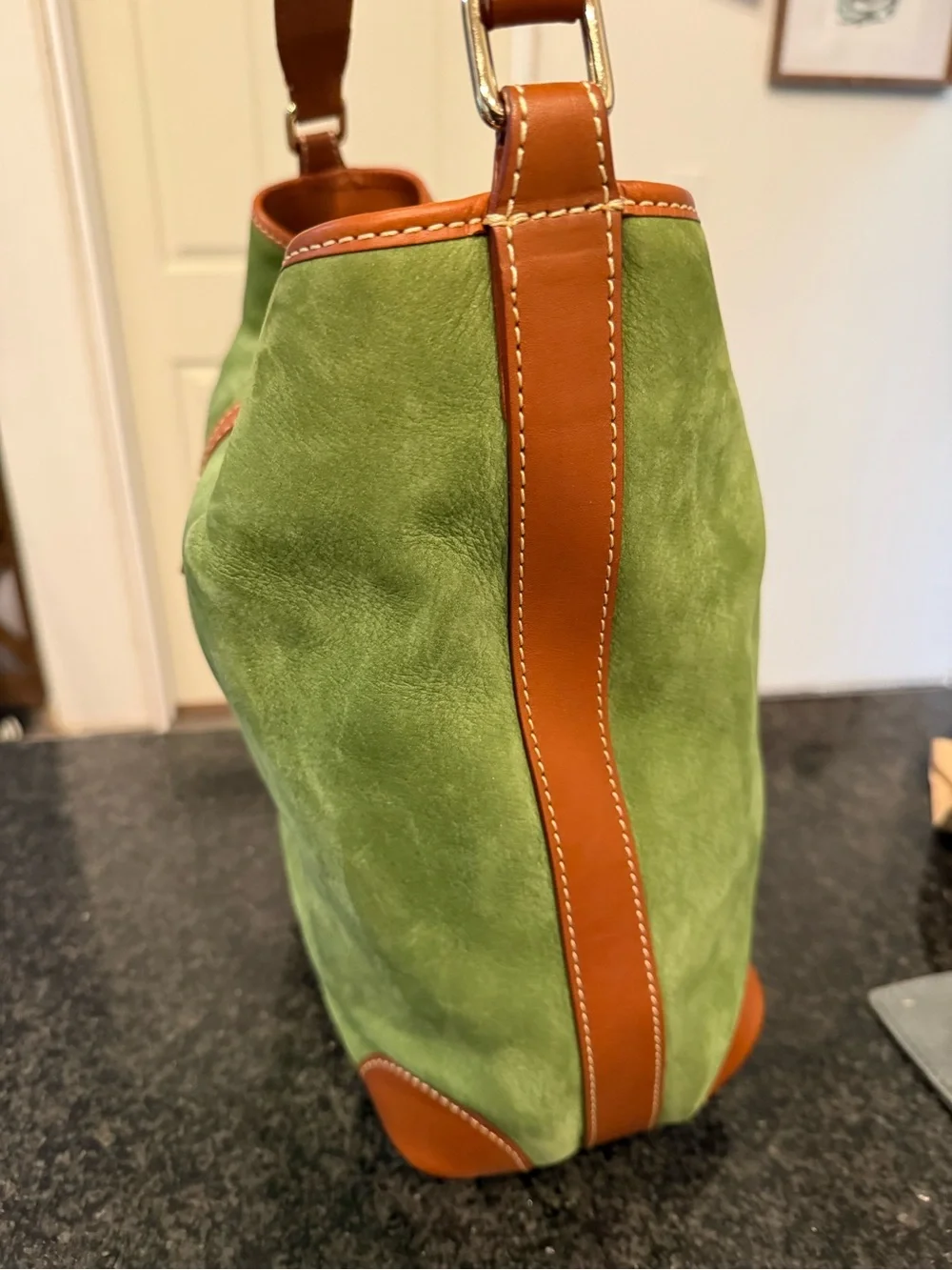 NWT Dooney & Bourke Green Suede Sac Shoulder Bag RARE $345 - Picture 3 of 9